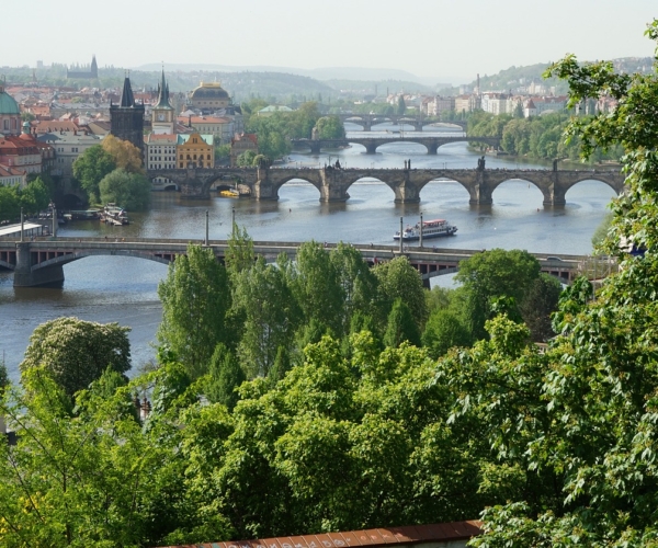 bridge, river, prague, czechia, city, cityscape, nature, travel, water, urban, europe, panorama, spring, tourism, green city, green travel, green river, green bridge